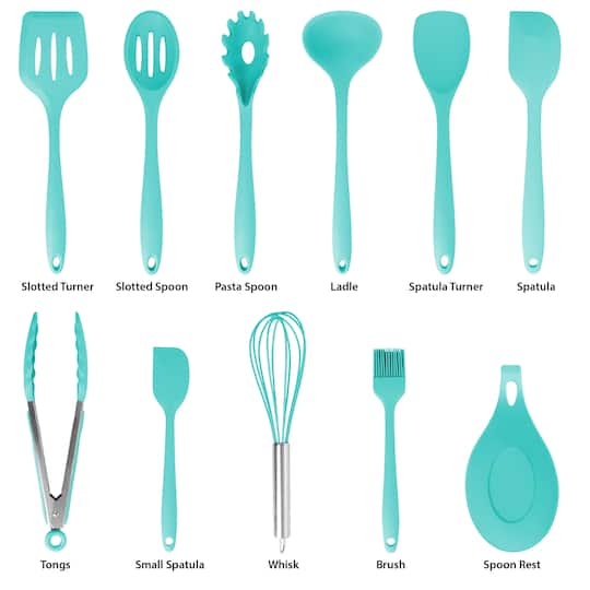 MegaChef Light Teal Silicone Cooking Utensils Set, 12ct.